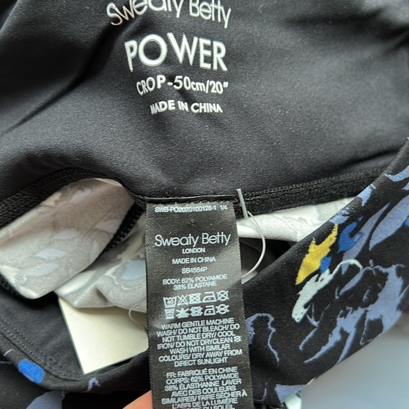 New SWEATY BETTY Power Workout Crop Pocket Leggings in Blue Floral Flow Print XS - Picture 3 of 5